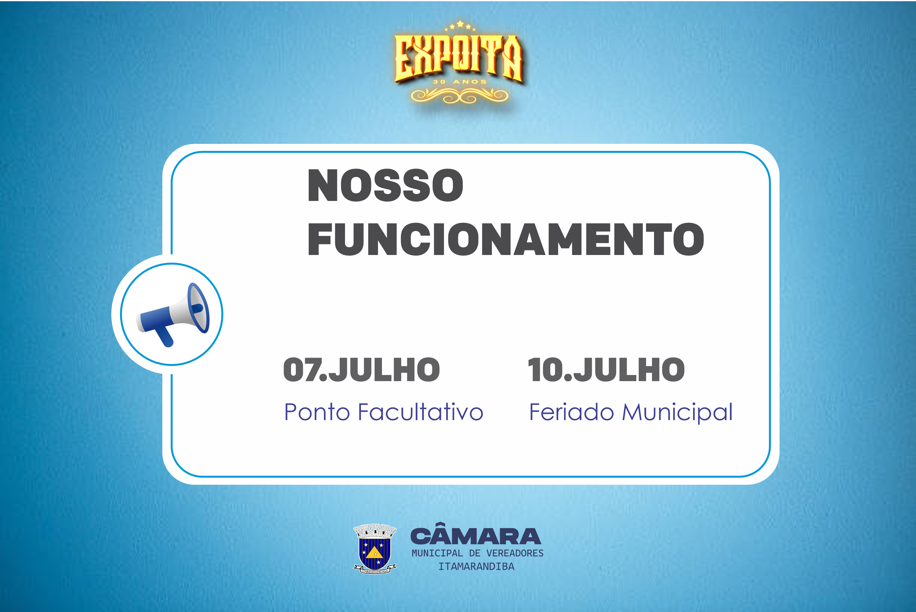 Horário de Funcionamento durante a Expoita